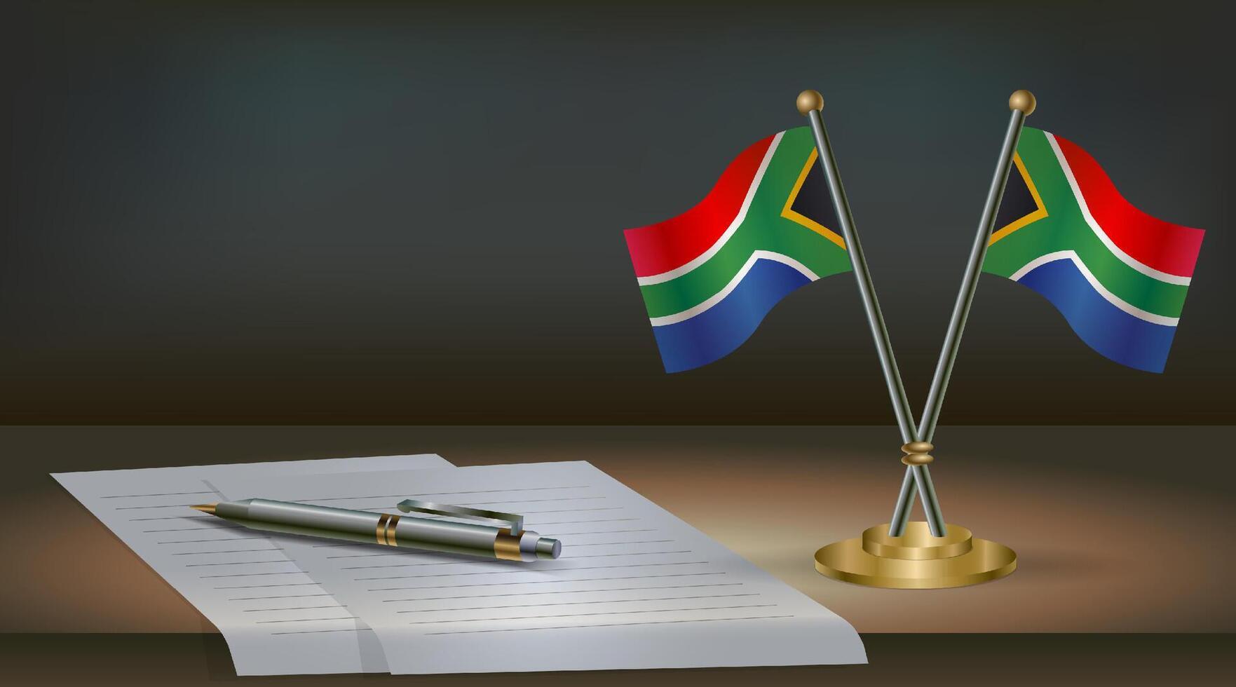 South Africa table flag on a dark gradient color background table. Illustration vector