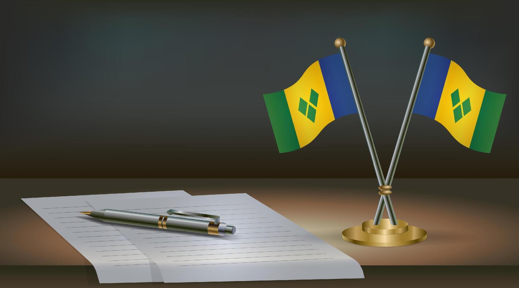 ST. Vincent Grenadines table flag on a dark gradient color background table. Illustration vector