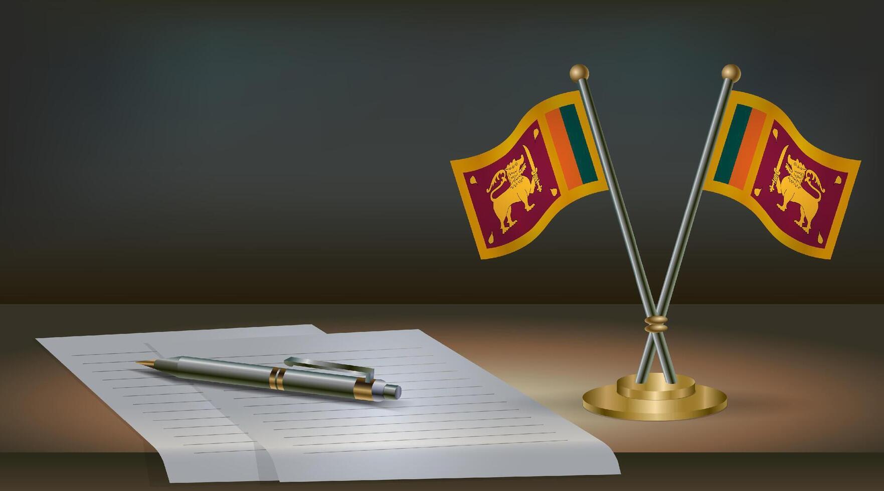 Sri Lankan flags, pen, and paper vector