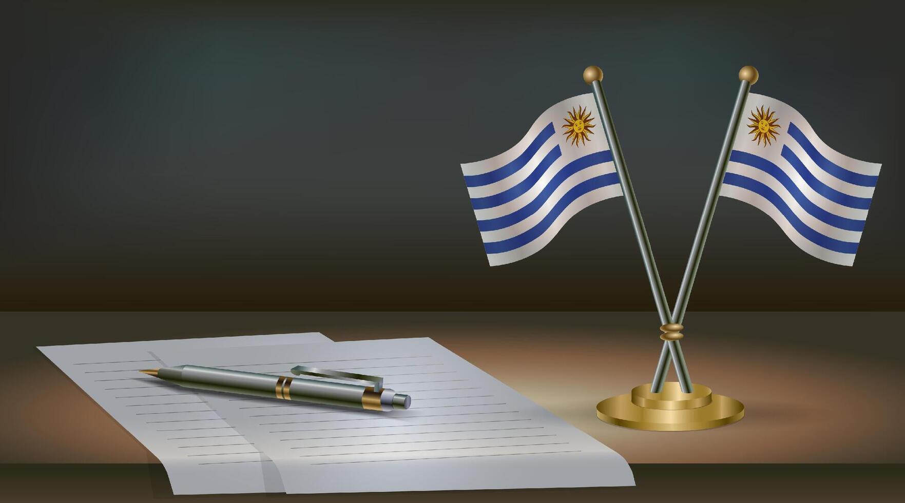 Uruguay table flag on a dark gradient color background table. Illustration vector