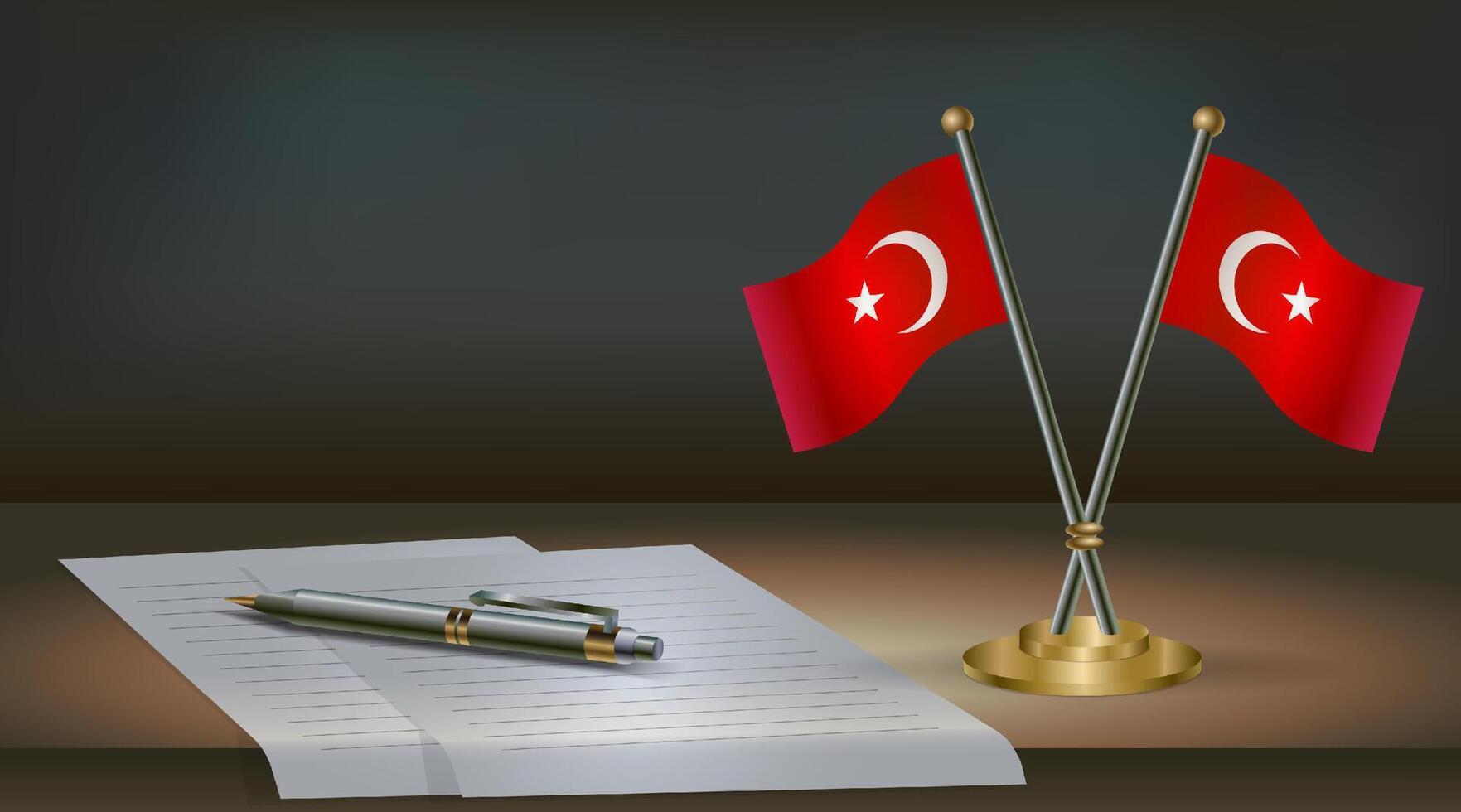 Turkey table flag on a dark gradient color background table. Illustration vector