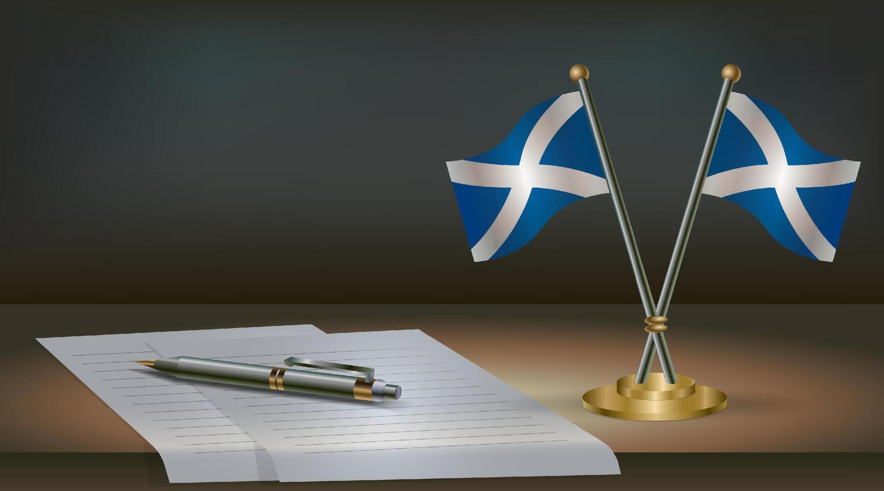 Scotland table flag on a dark gradient color background table. Illustration vector