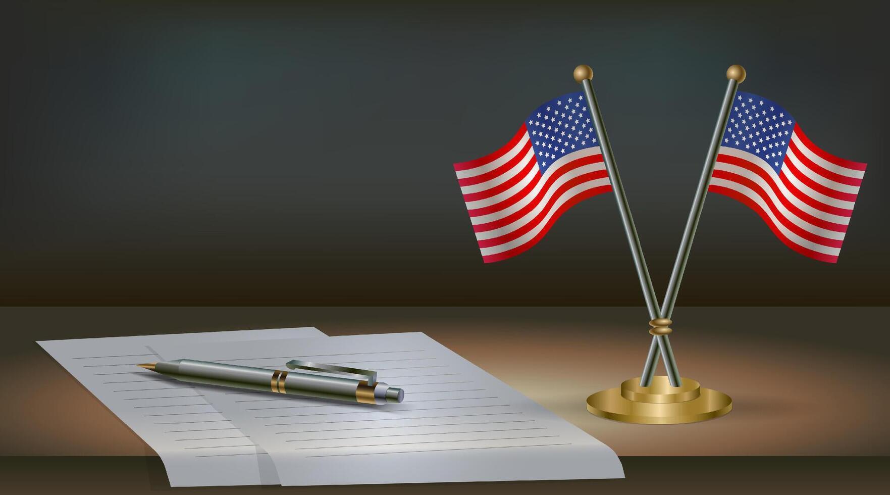 United States table flag on a dark gradient color background table. Illustration vector