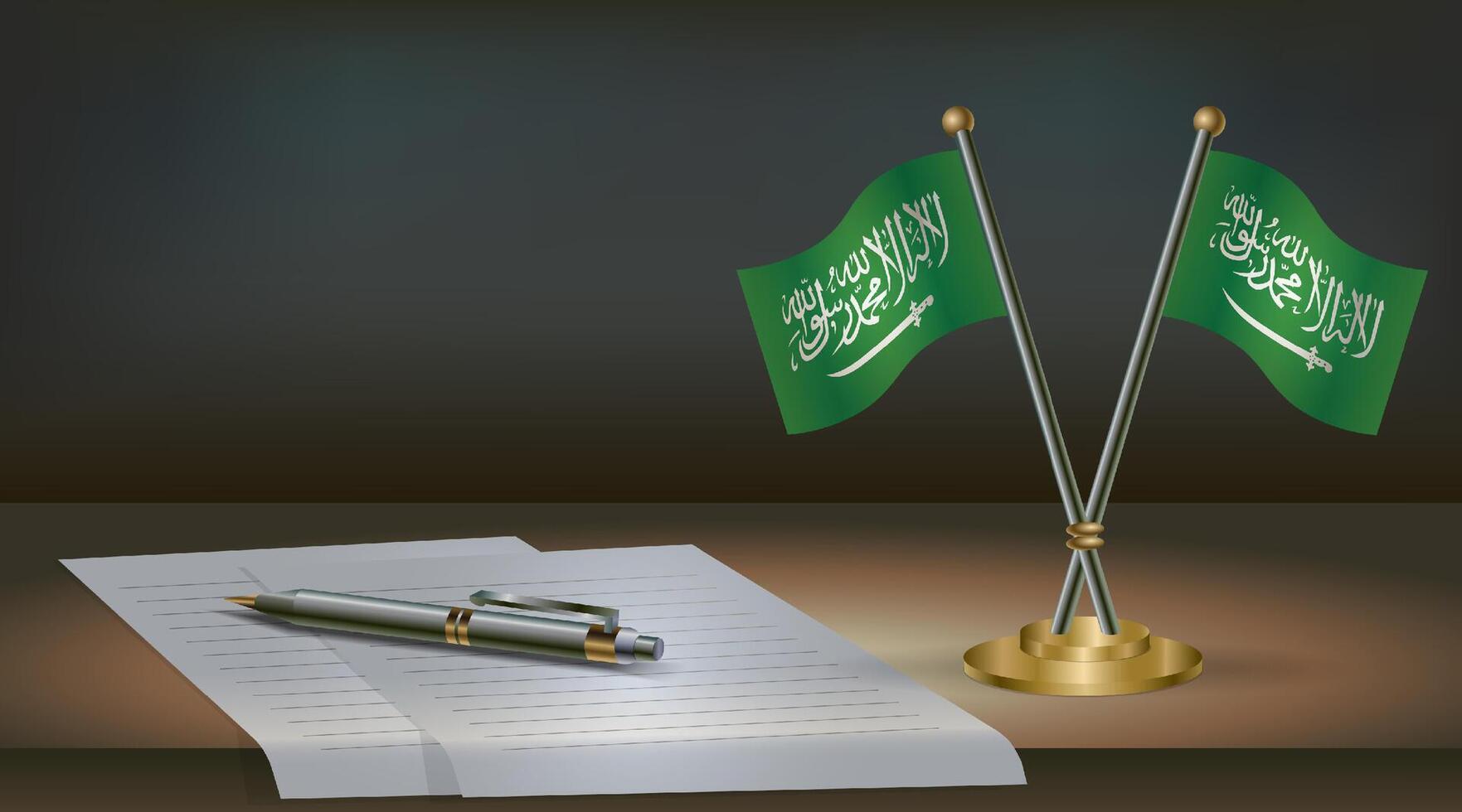 Saudi Arabia table flag on a dark gradient color background table. Illustration vector