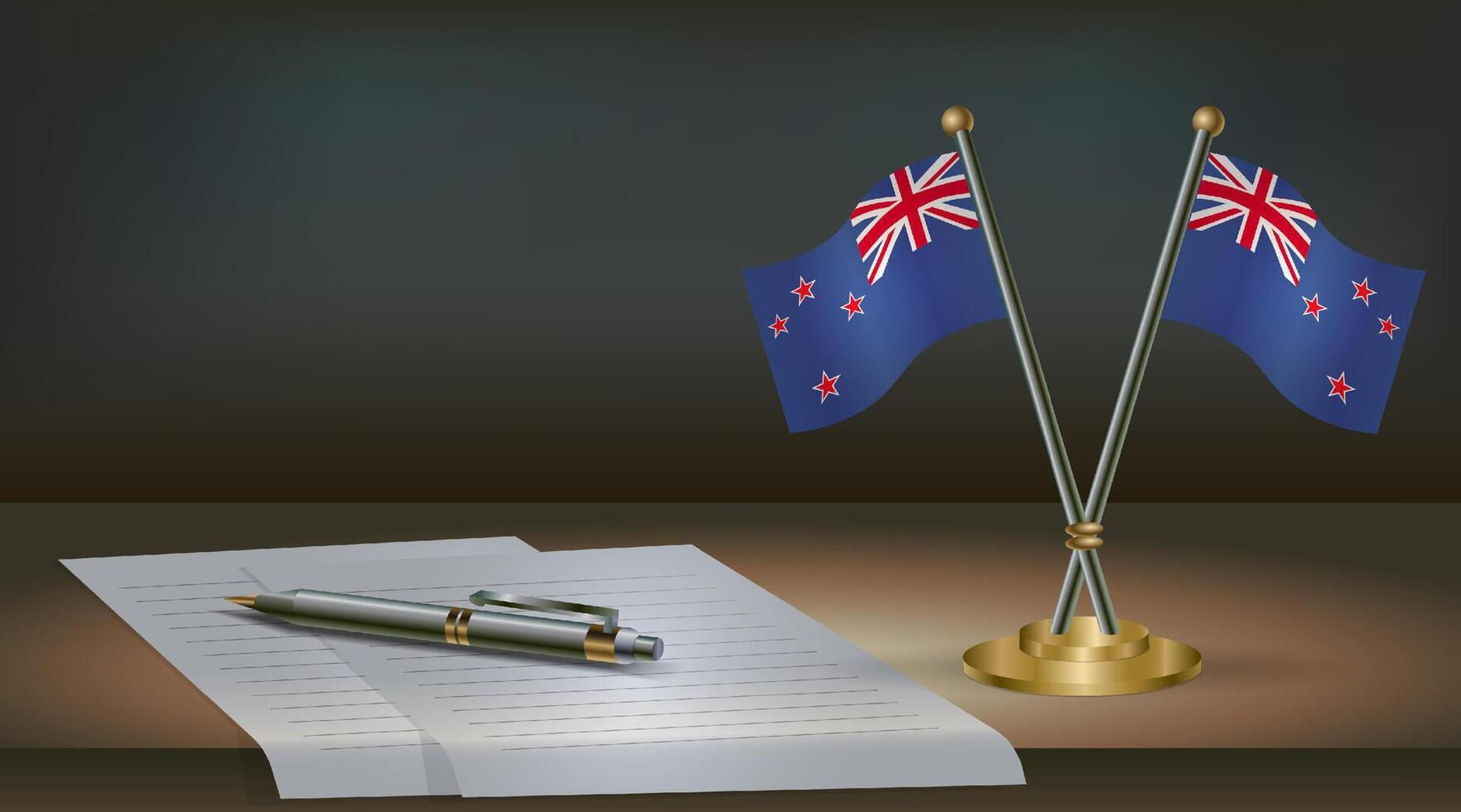 New Zealand table flag on a dark gradient color background table. Illustration vector