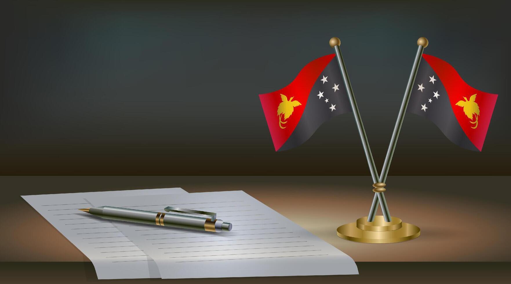 Papua New Guinea flags and pen on table vector