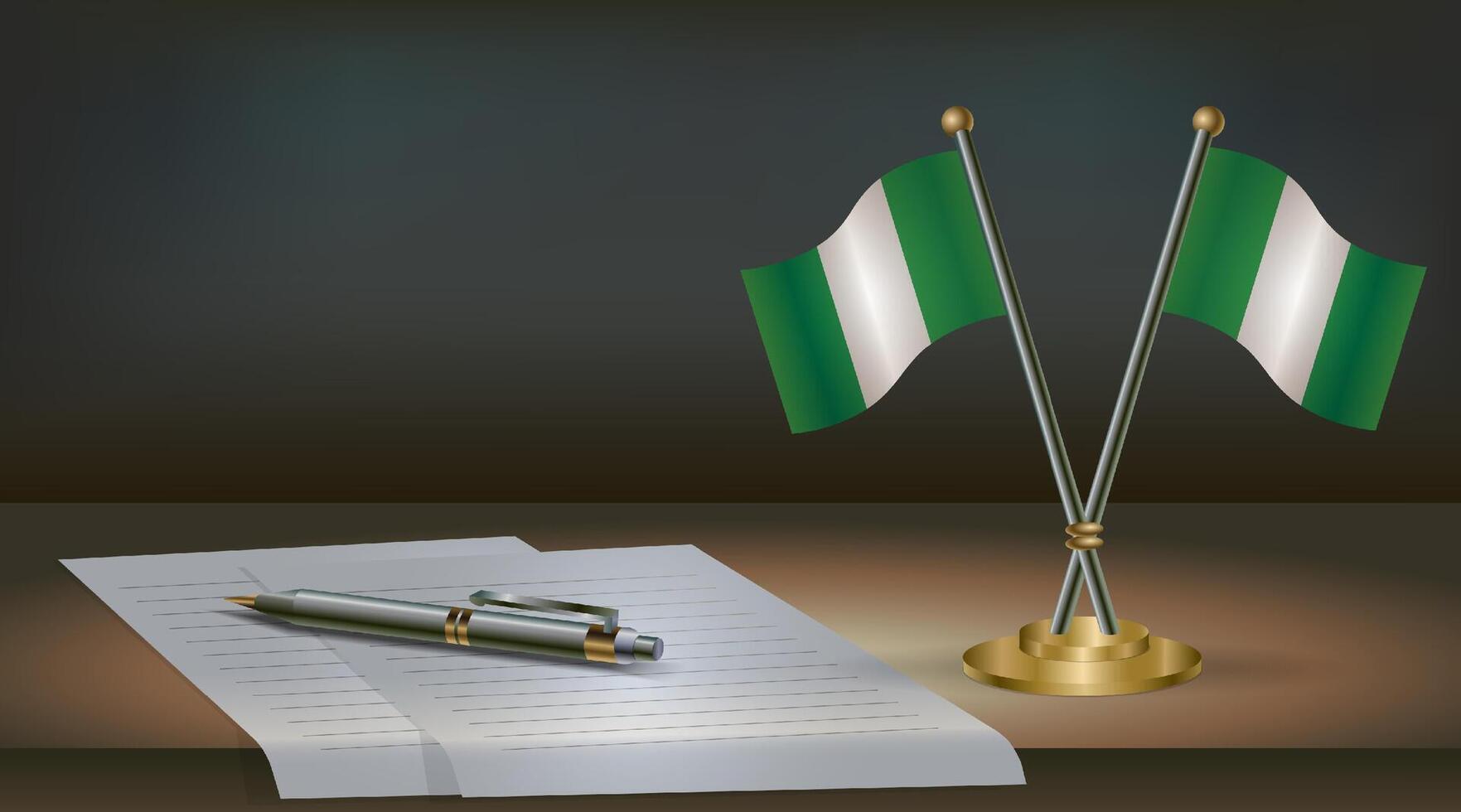Nigeria table flag on a dark gradient color background table. Illustration vector
