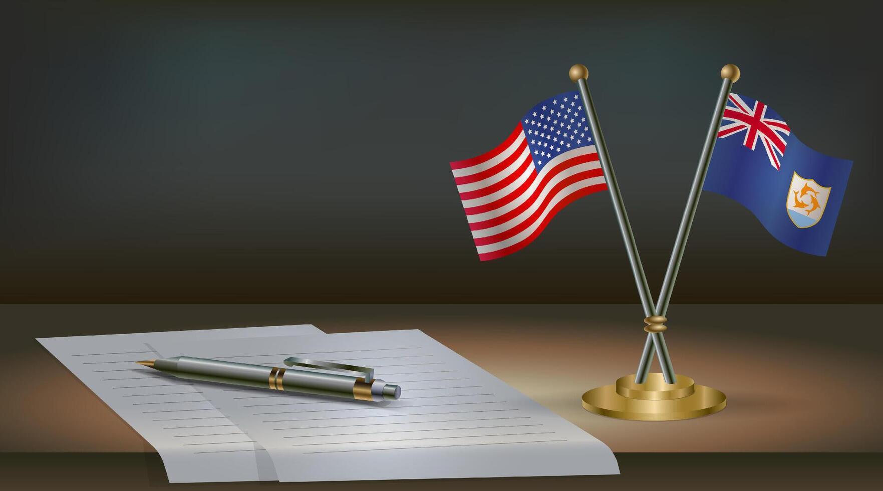 Flags and pen on a desk vector