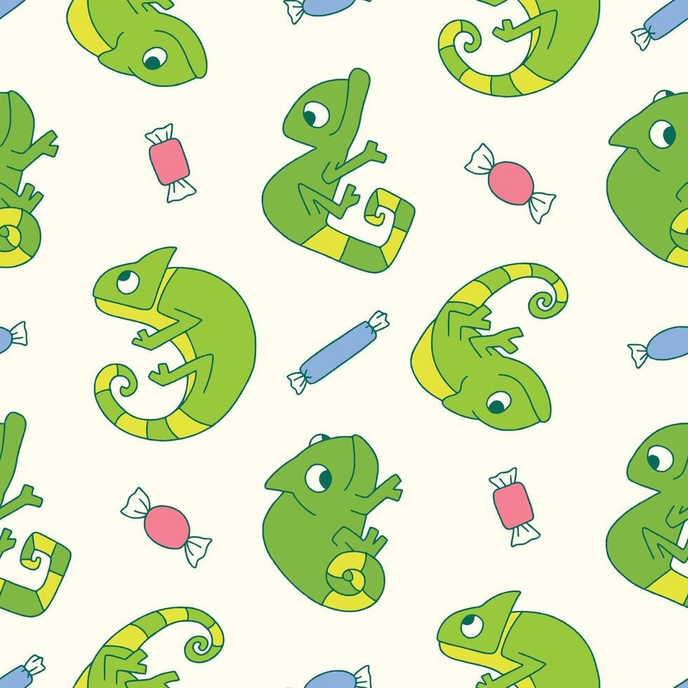 Chameleon Animal Candy Pattern Illustration Seamless for Background Wallpaper Packaging Cover vector