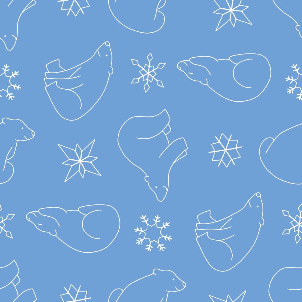 Outline Polar Bear Snowflake Pattern Illustration Seamless for Background Wallpaper vector