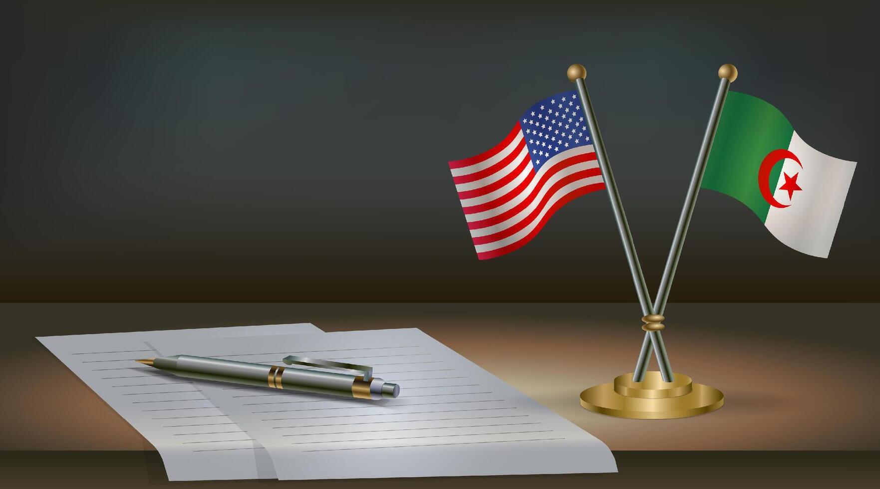 USA and Algeria flags with pen vector