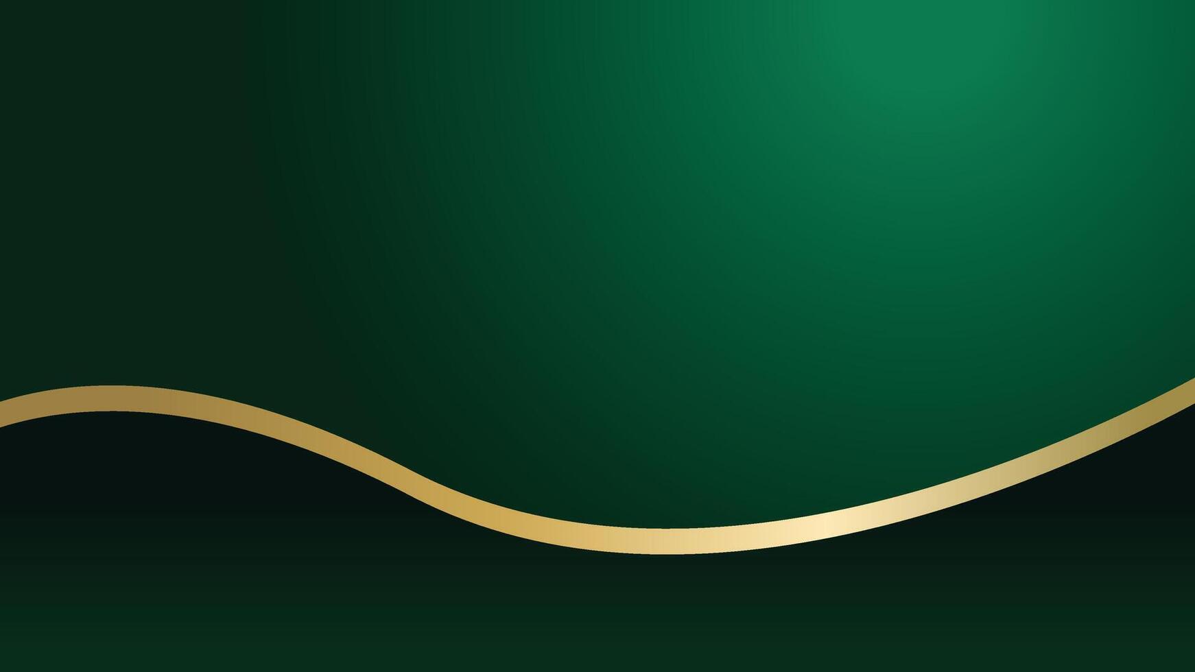 Luxury emerald green gradient background with golden curve line vector