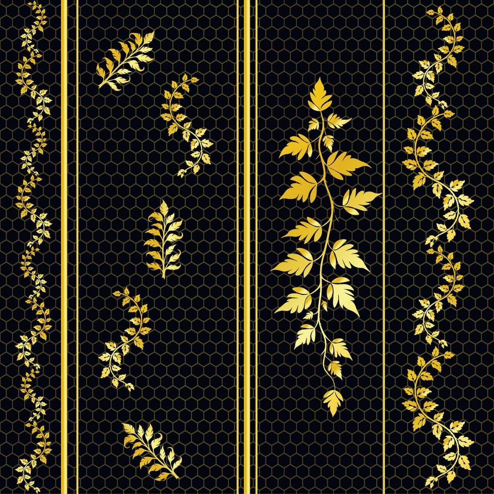 Golden leaves on a black background. vector