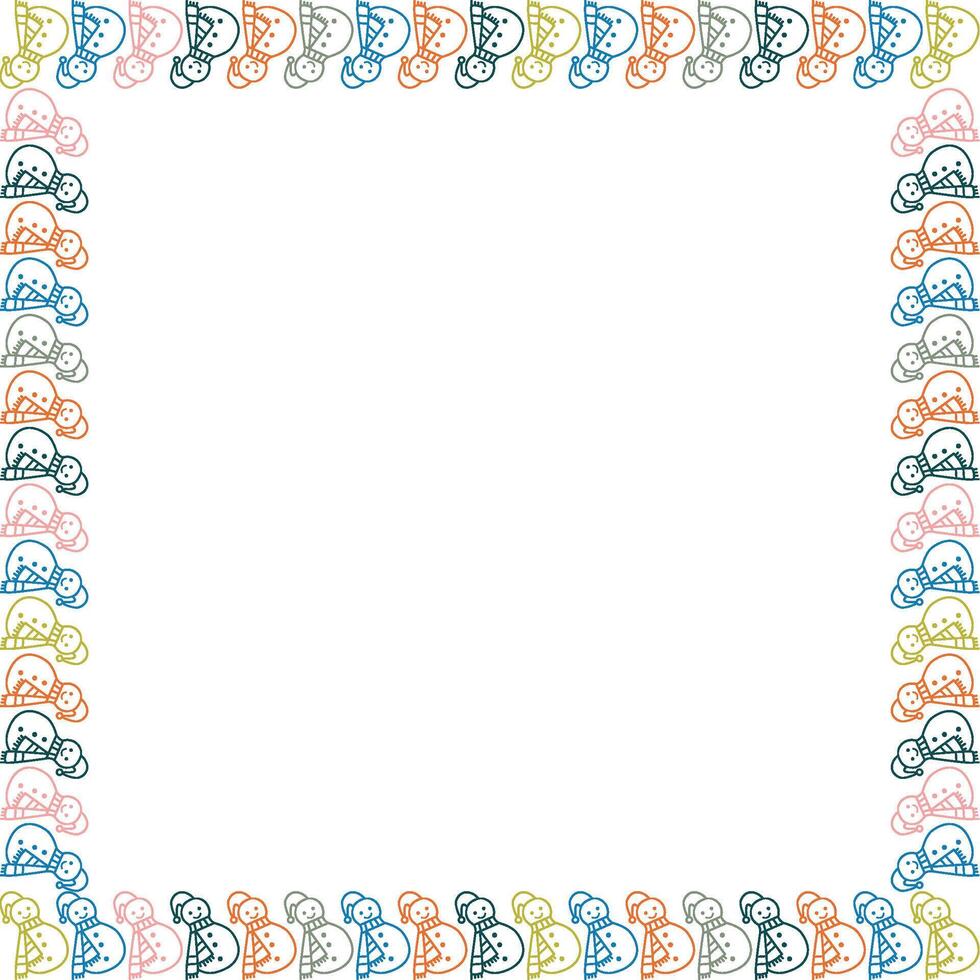 Cute snowman colorful frame. Christmas holidays with empty space for your text. Baby shower design vector