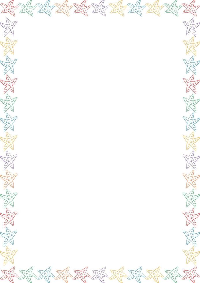 Sea star sketch frame. Cute cartoon illustration template with empty space for your text. Baby shower design vector