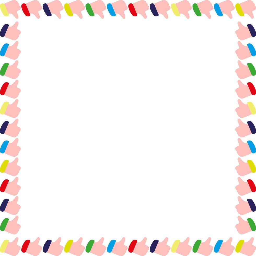 Hand Like frame. Thumb Up template cartoon empty frame box. Hand drawn illustration vector