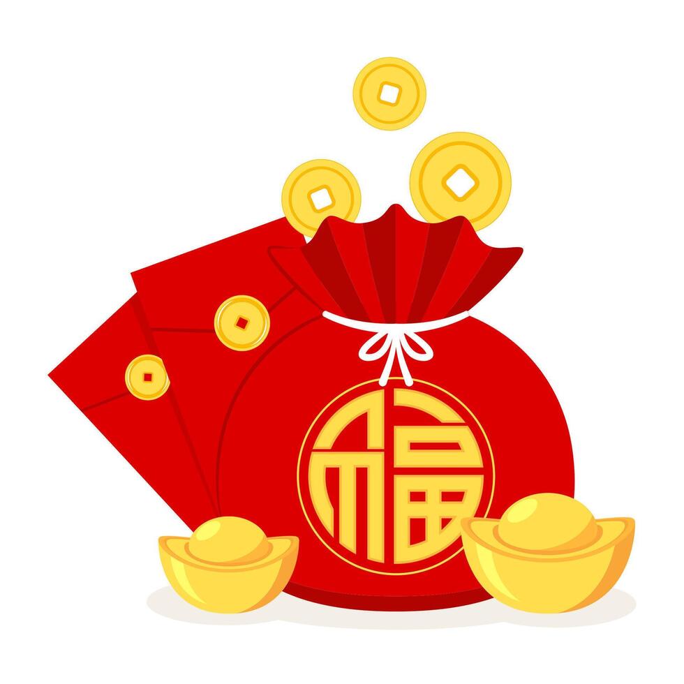 Chinese New Year Money pocket . Chinese money bag . flat. vector