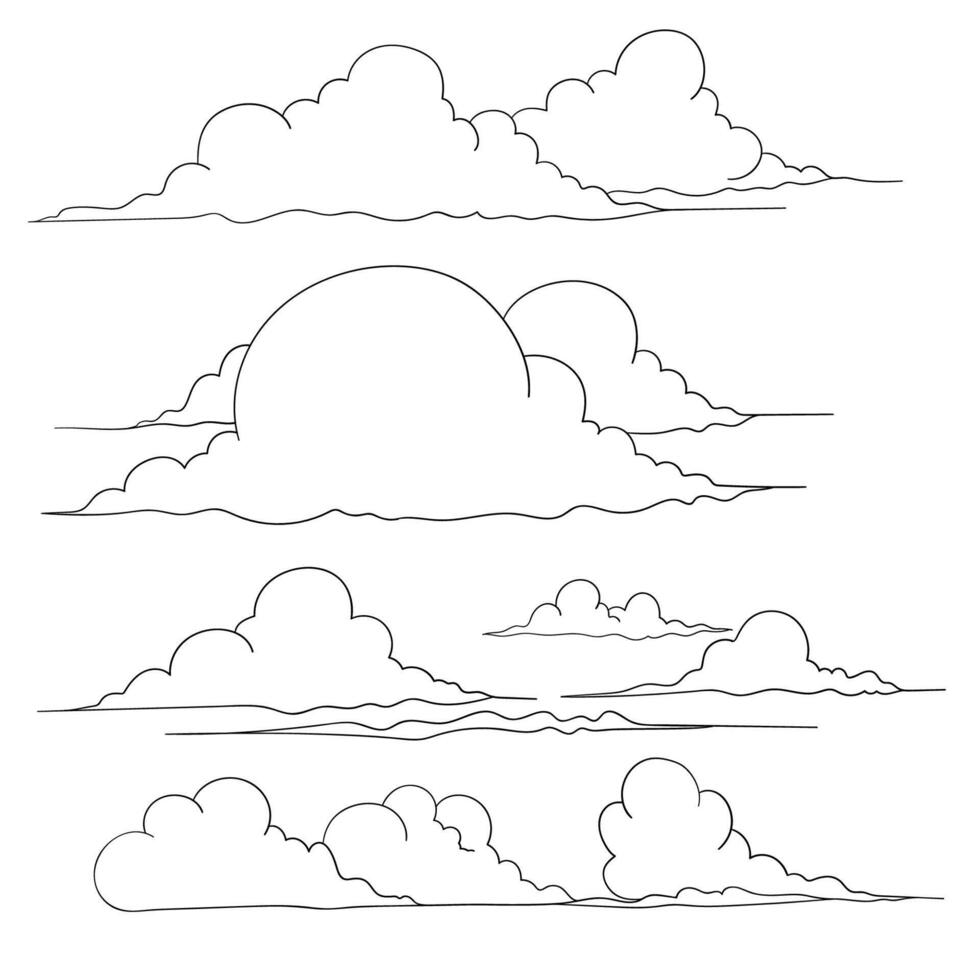 hand drawn outline cloud doodle illustration vector