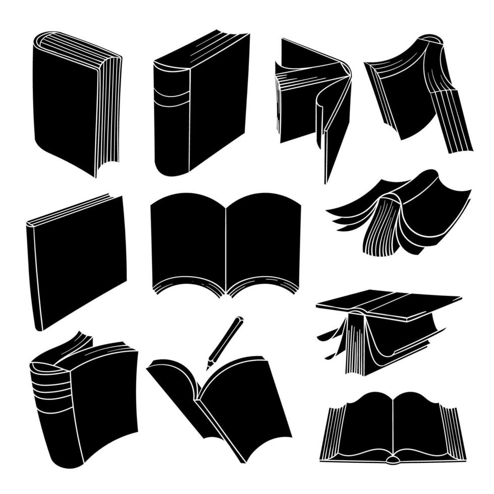 Collection of book designs in various styles and angles vector