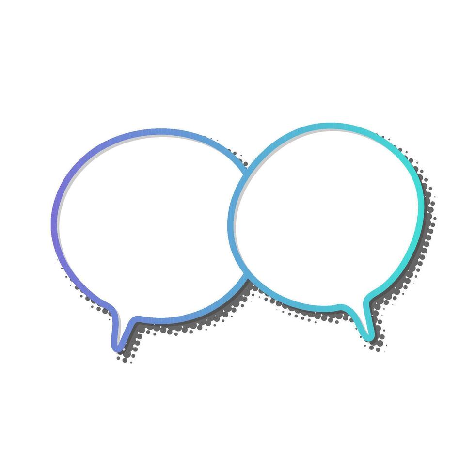 Two speech bubbles outlined in blue and teal for communication vector