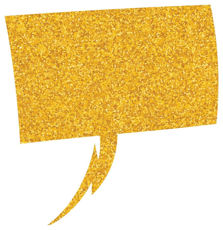 Bright golden speech bubble with glittery texture on white background vector