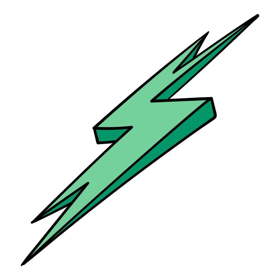 Hand drawn thunderbolt illustration in vibrant green vector