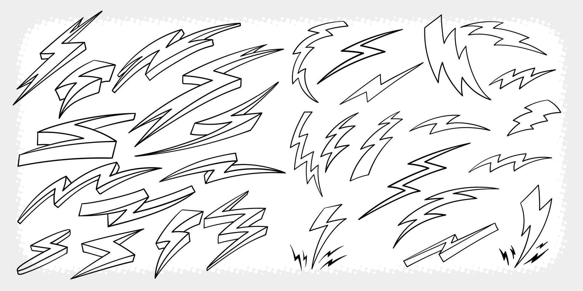 Hand drawn thunderbolts showcasing dynamic stormy energy vector
