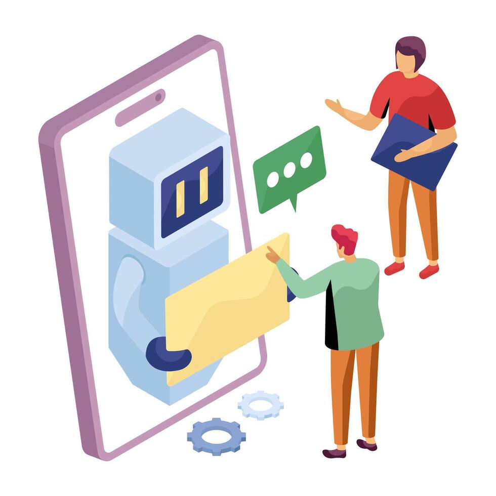 Chatbot communicating with users on phone vector