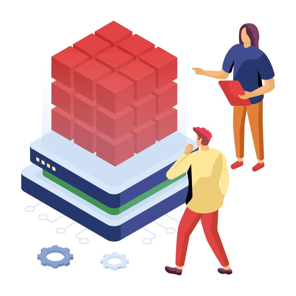 Flat Isometric building blocks Illsutrations vector