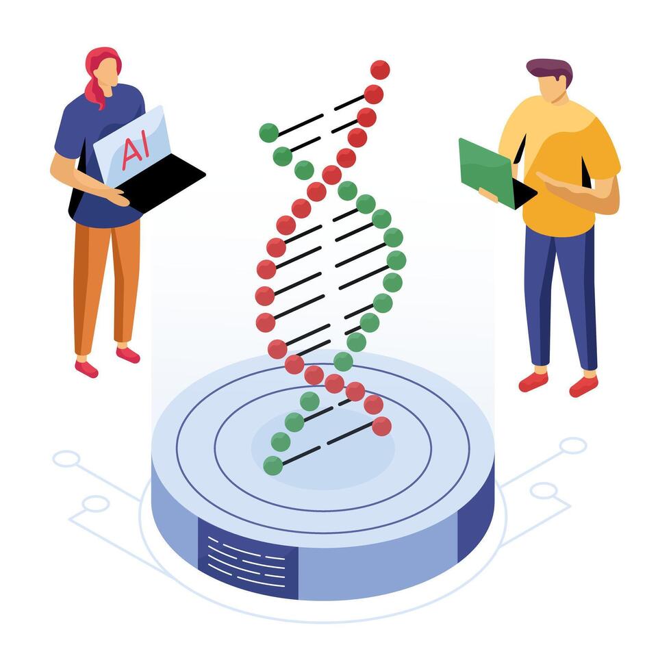 AI meets DNA analysis technology illustration vector