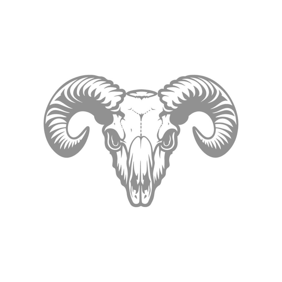 Detailed illustration of a ram skull with large horns vector