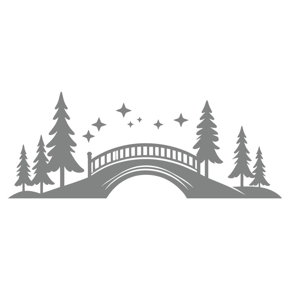 Silhouette Illustration of Scenic Bridge in a Forest Landscape vector