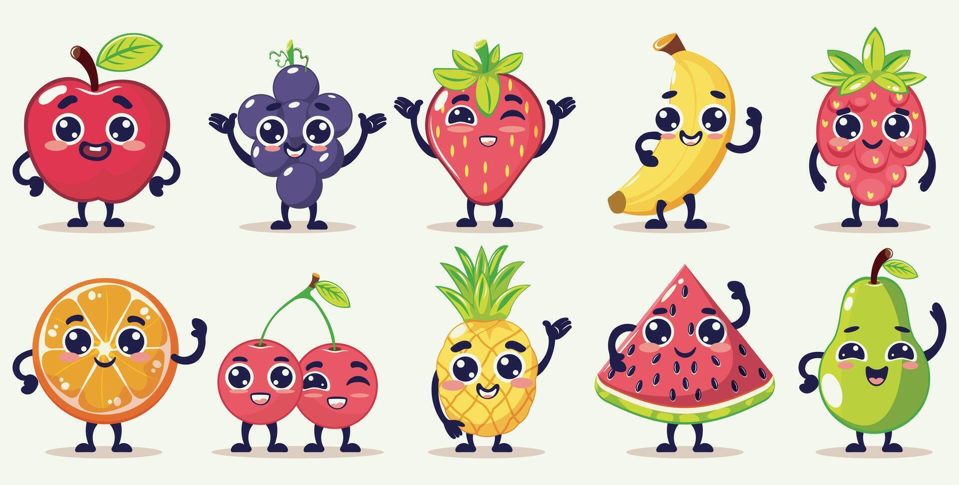 Cartoon fruits with smiling faces vector