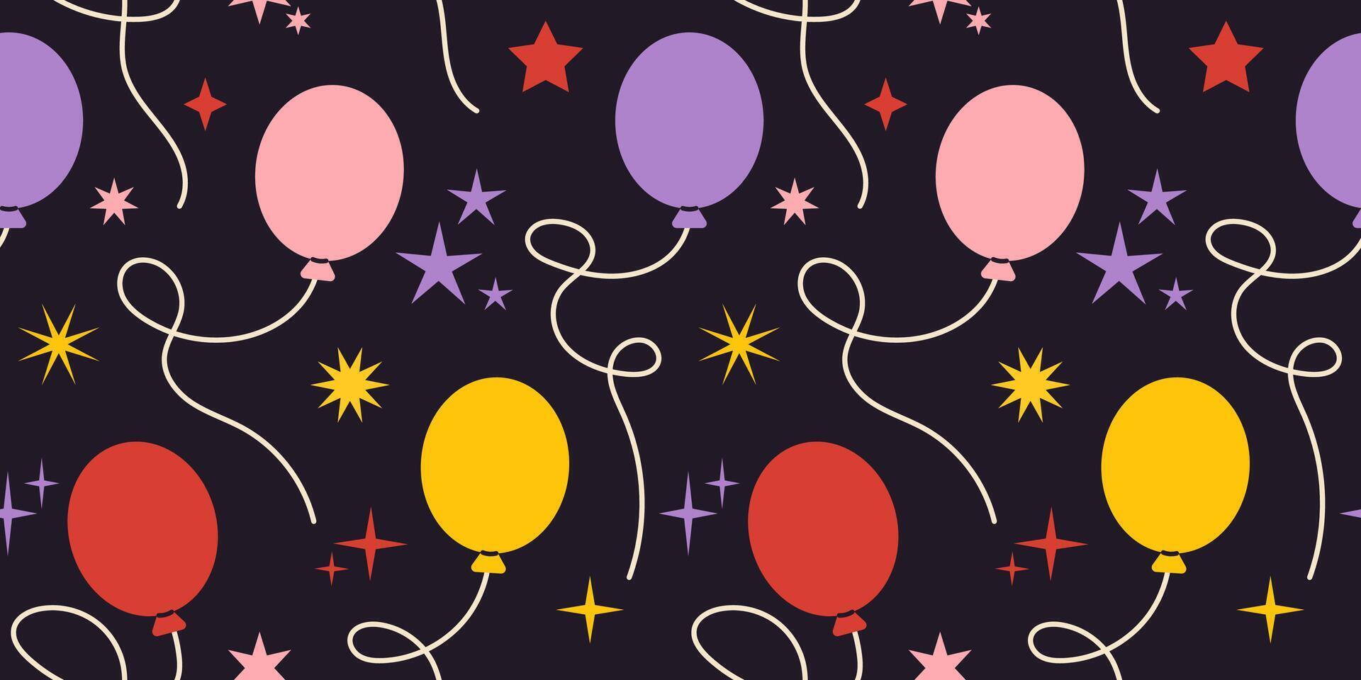 seamless pattern with balloons and stars. Festive cartoon pattern perfect for celebration or birthday themes. Fun background design for wrapping, fabric or greeting projects. vector