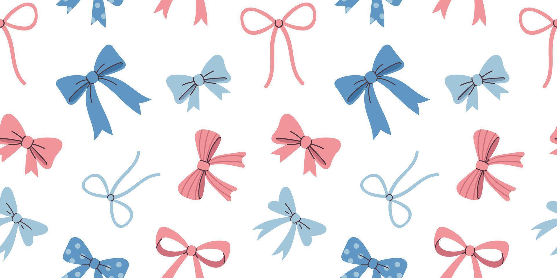 seamless bow pattern in pink and blue colors. Romantic coquette background. Cute bows illustration. Wrapping design. vector