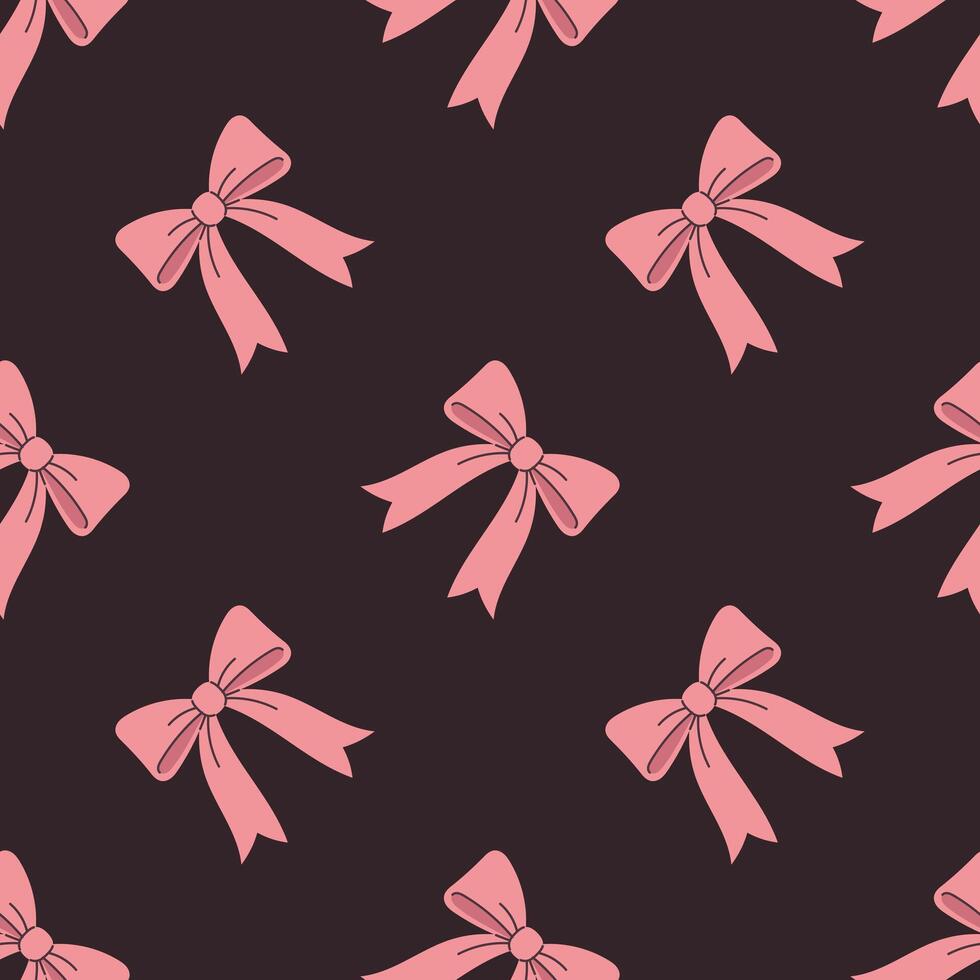 flat bows on dark background. Pink seamless pattern for fashion, wrapping, and feminine decor. Cute bows print. vector