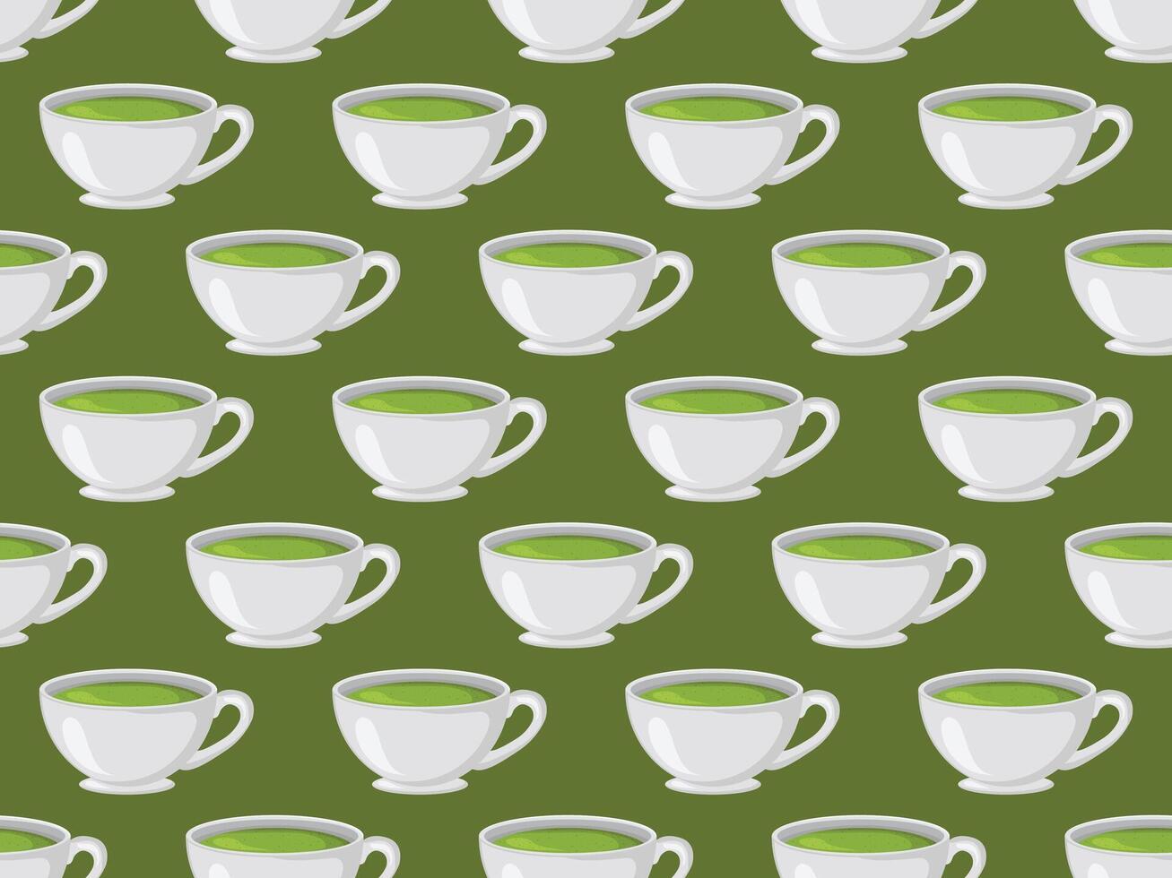 a pattern of cups with green tea on a green background vector