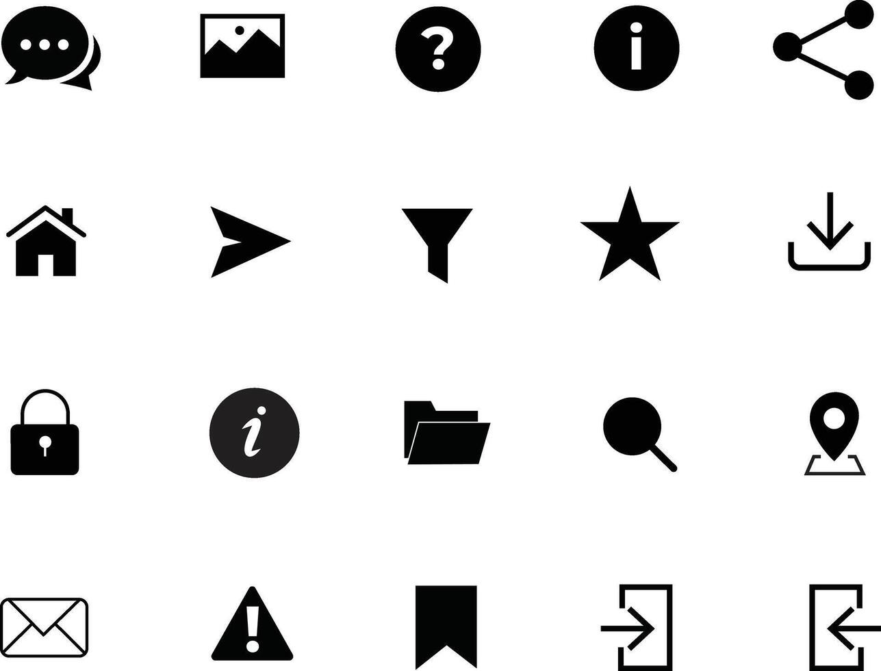 Essential UI UX Icon Set, Flat Black Web and App Interface Symbols Pack for Mobile and Desktop Design. vector