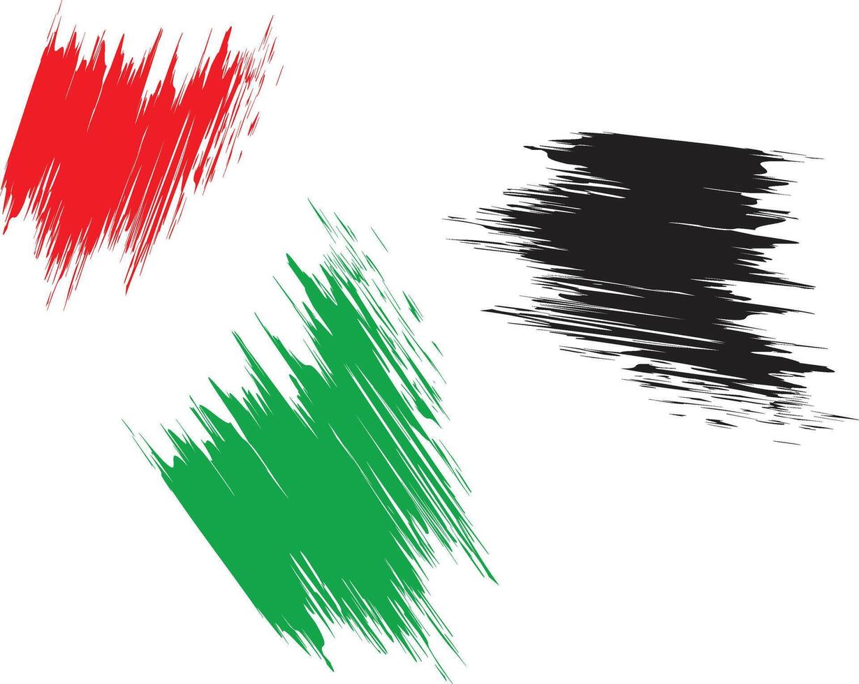 High-Resolution Brush Texture Set in Red, Green, and Black, Illustration vector
