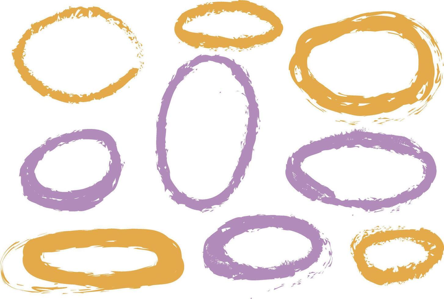 Oval highlight pastel color crayon shapes set with hand drawn sketchy rough ellipses, pencil and marker grunge textures, decorative accents for text emphasis and attention. vector
