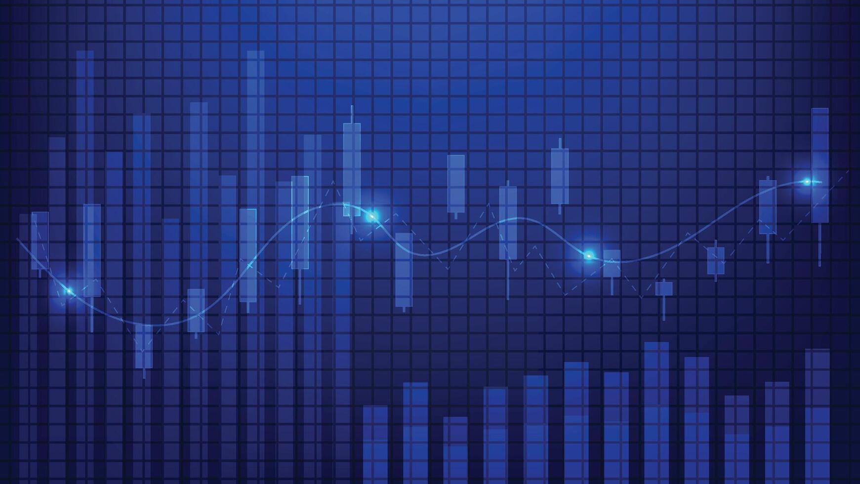 finance and business concept. stock market candlesticks chart with bar graph on blue background vector