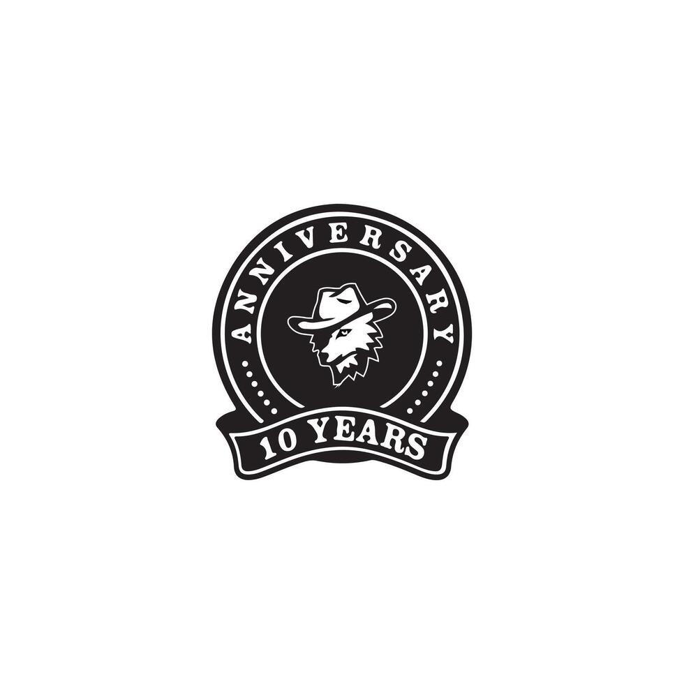 Anniversary Badge Icon - Decade Celebration, Wild West Theme, Animal Mascot, Company History, Achievement, Corporate Identity, Template, Graphic Element vector