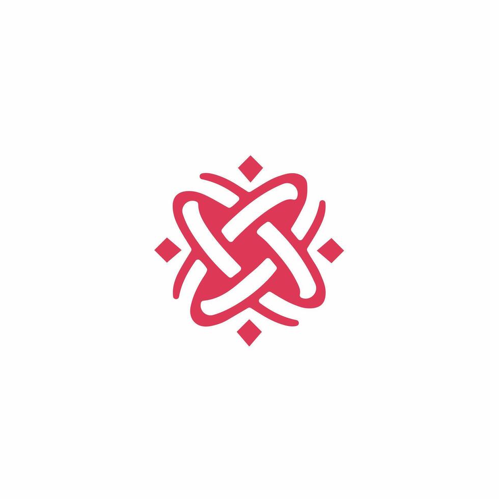 Abstract Intertwined Knot Logo in Red - Stylized Floral or Starburst Emblem, Modern Geometric Symbol, Connection, Unity, Data, Technology, Finance, Security, Consulting, Innovation, Network, Digital vector