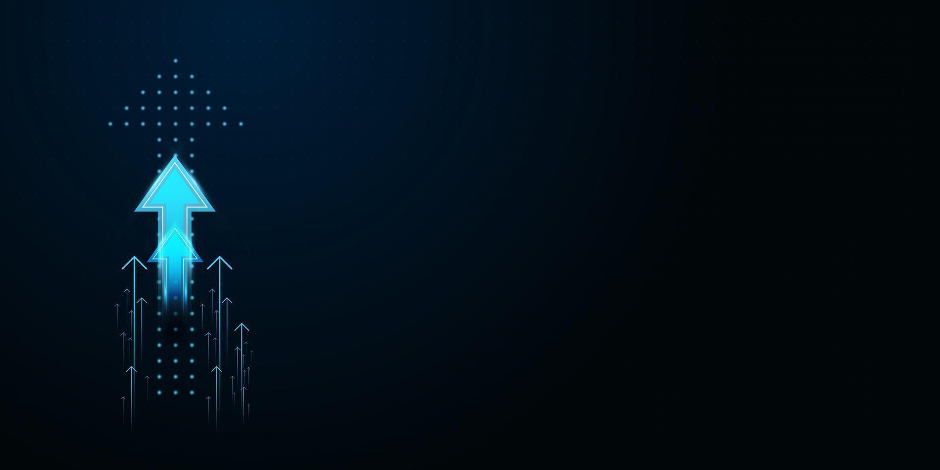 Technonlogy arrows up trend concepts, with light blue Upward Arrows for growing on dark background, A series of glowing, representing finance, business illustration vector