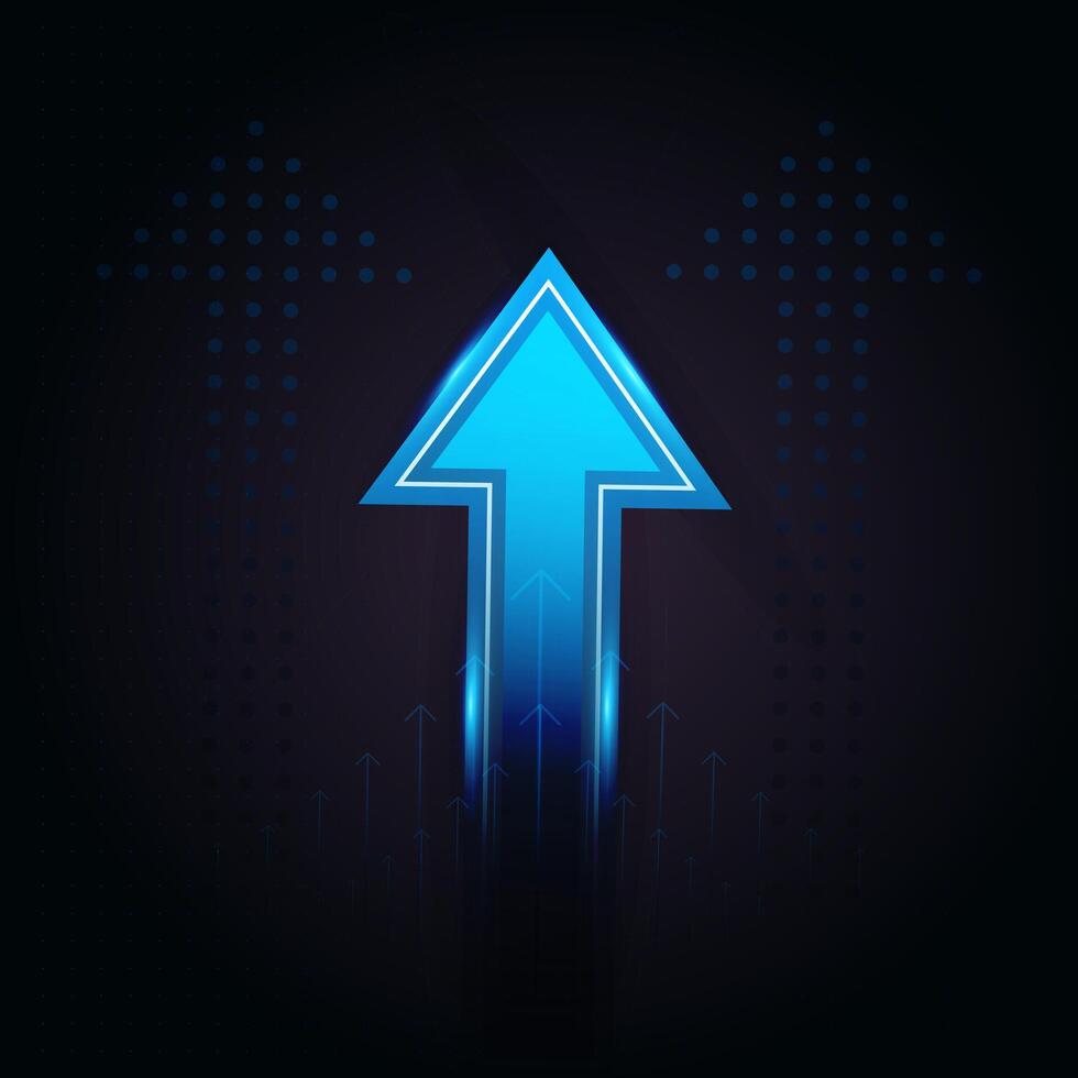 A dotted arrow made of light blue dots continues the upward path, emphasizing direction and digital precision. and upward motion in illustration vector