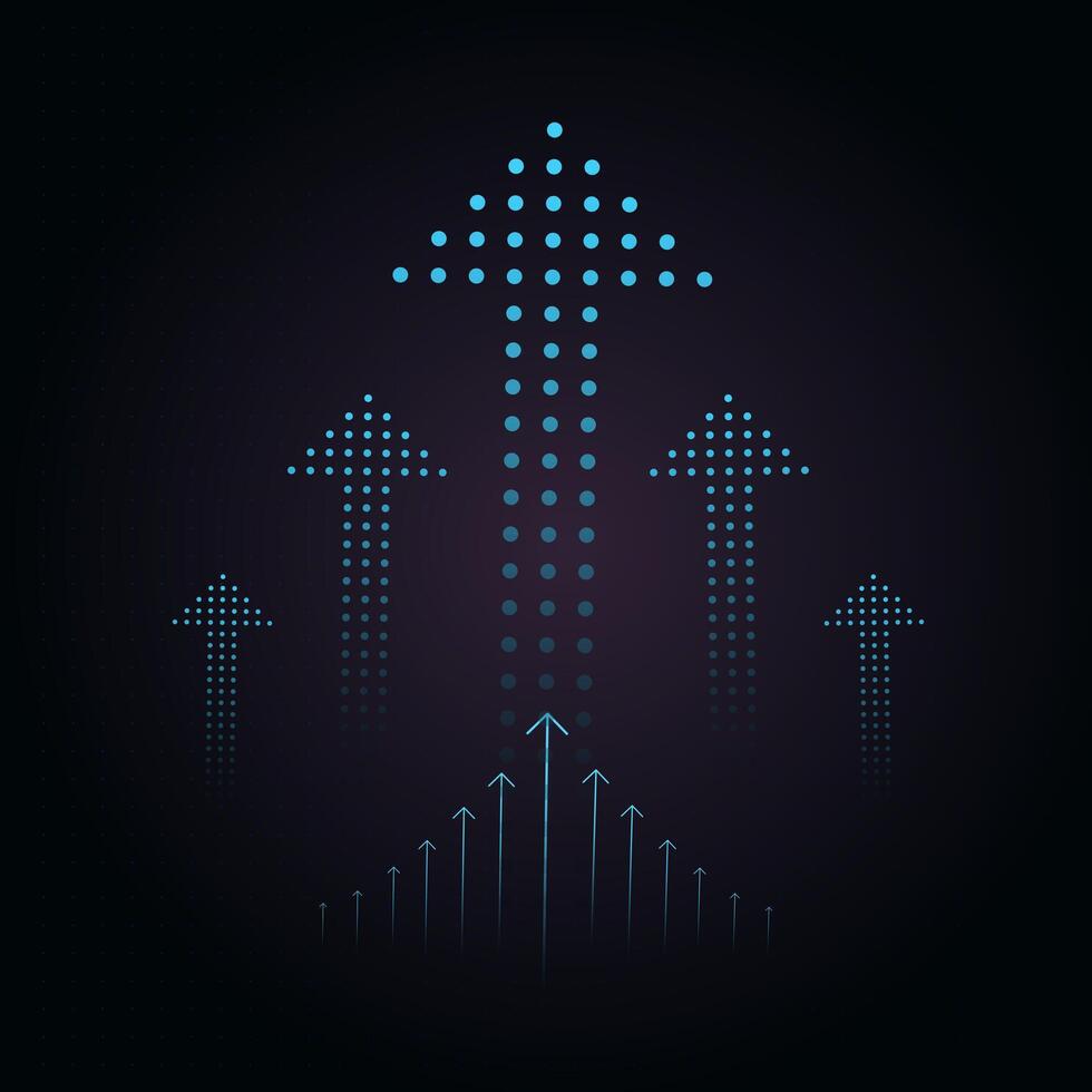 Smaller arrows surround the main arrow, creating a sense of collective progress and dynamic upward motion. up trend in illustration vector