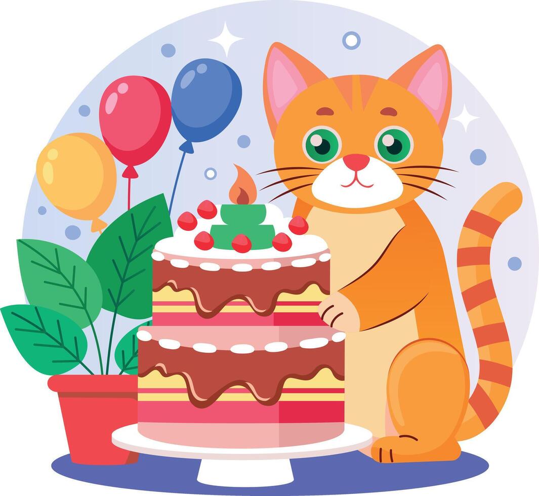 A flat style illustration showing cat birthday vector
