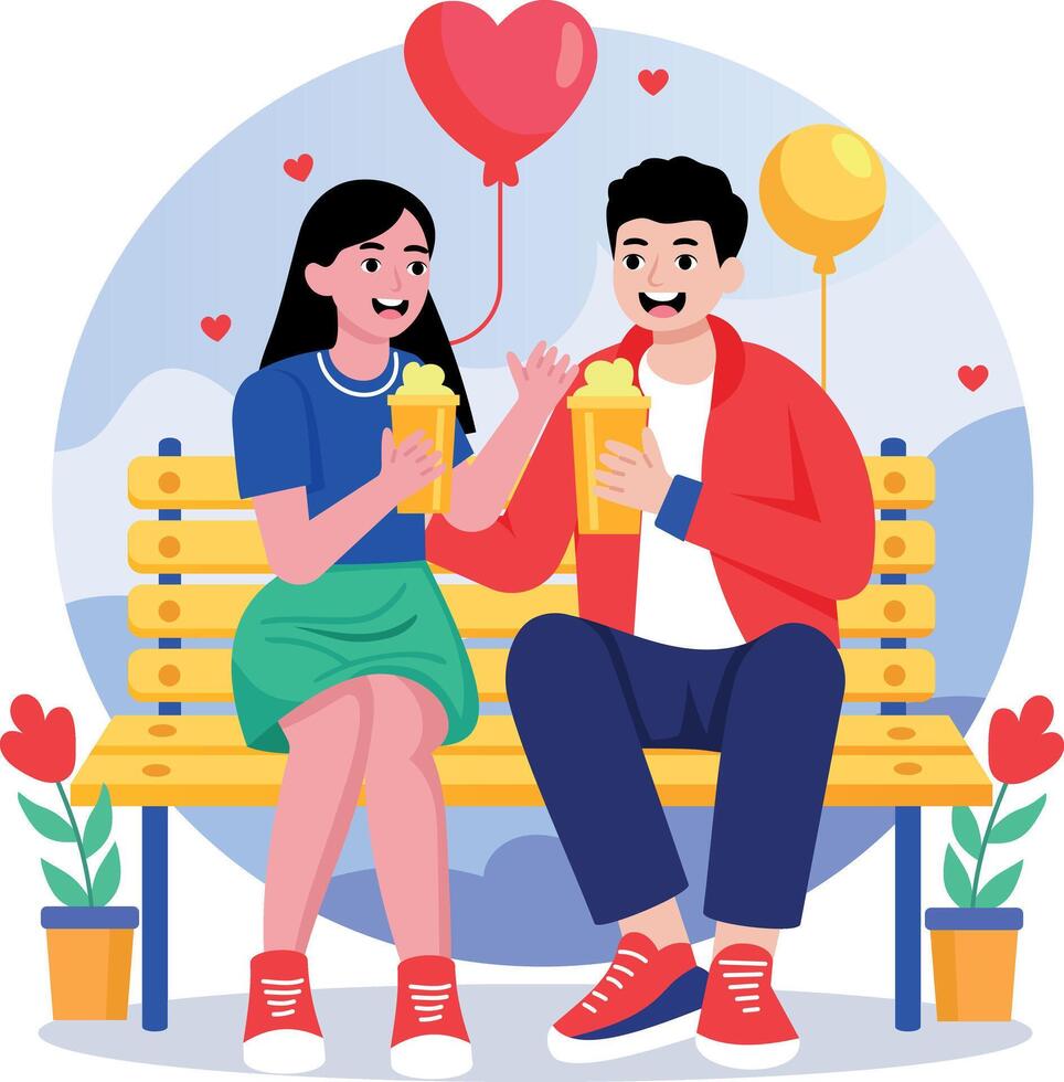 A flat style illustration showing a happy couple vector