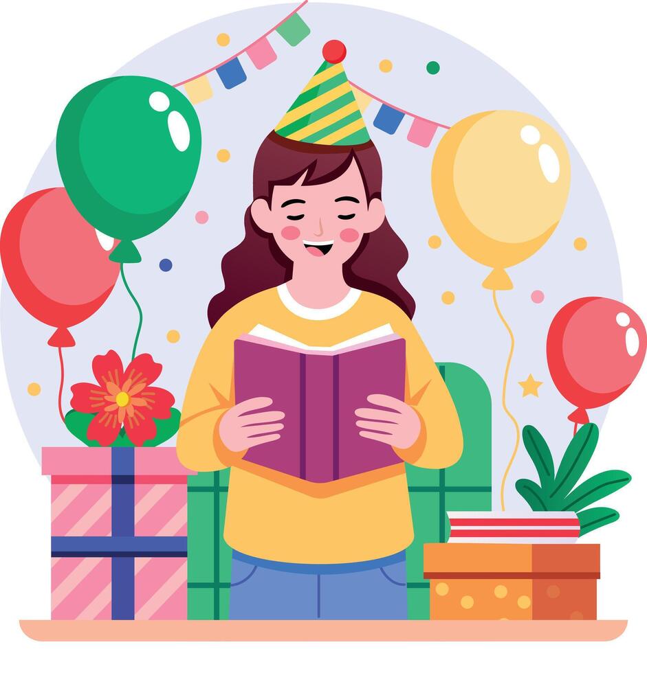 A flat style illustration showing a person reading greeting vector