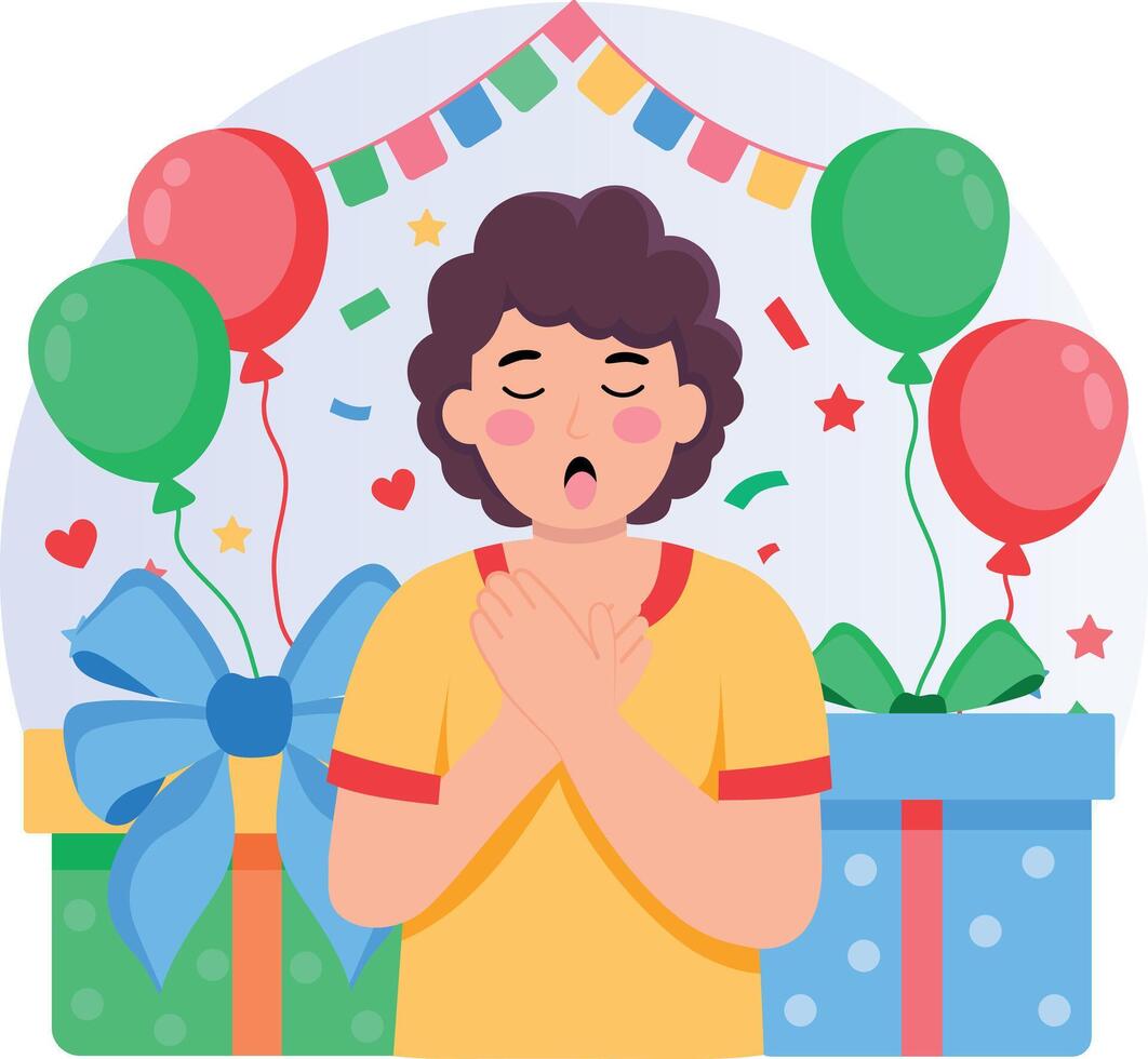 A flat style illustration showing birthday wish vector
